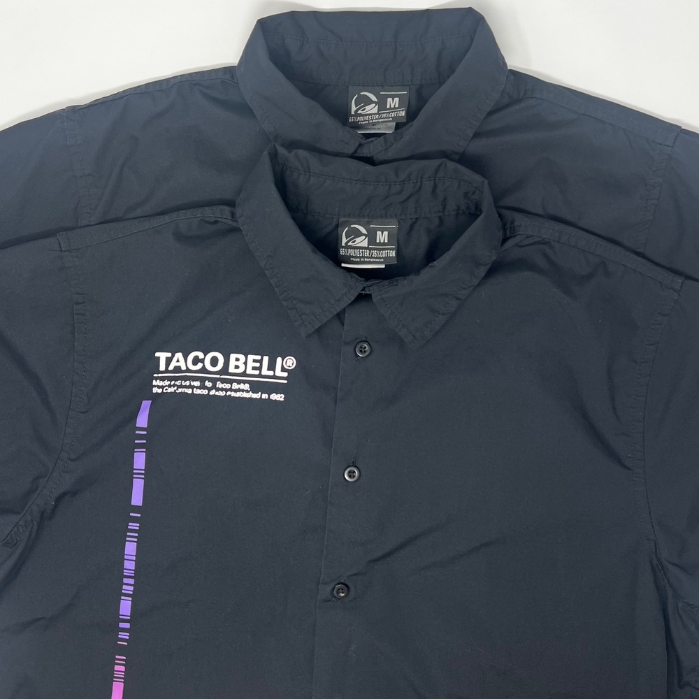 Lot of 2 Taco Bell Employee Uniform Button Down‎ Shirts Mens Medium Black *Read*